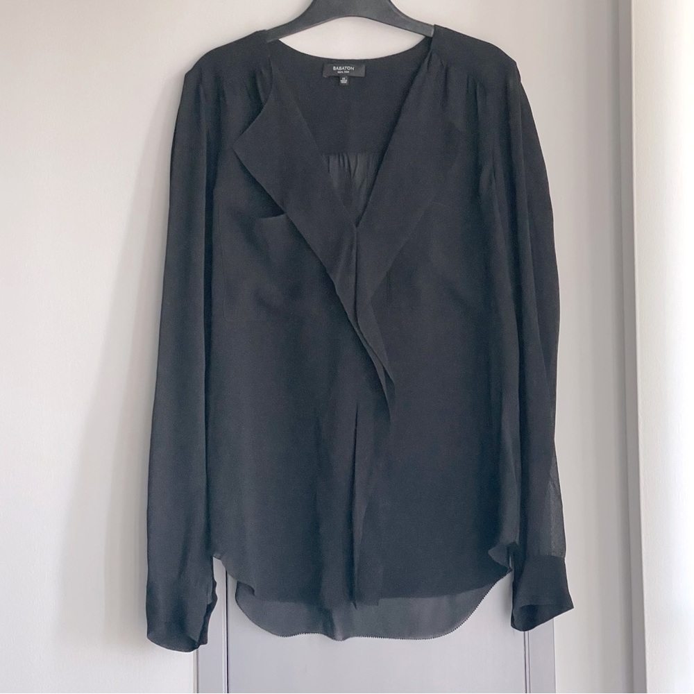 ARITZIA BABATON Finley Blouse - Black Long Sleeve 100% Silk